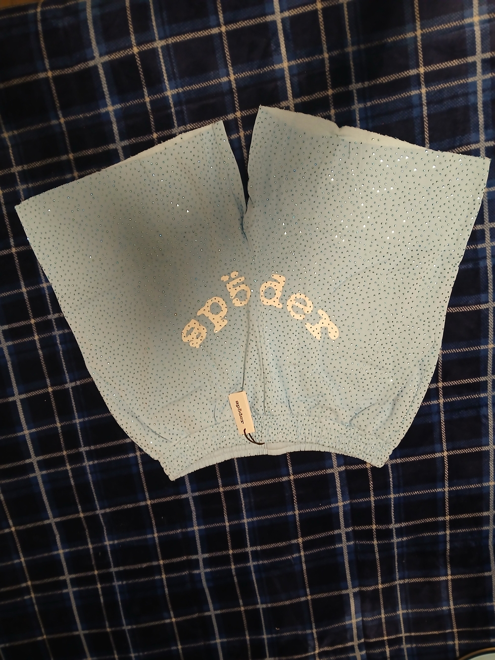 Sp5der Light Blue Rhinestone Shorts